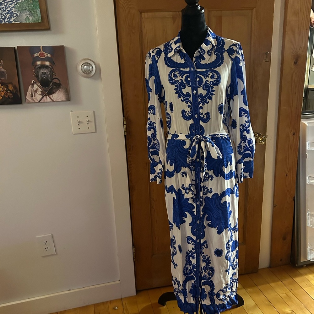 1. State Blue and White Long Sleeve Dress